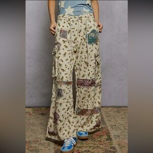 POL Cream Boho Patchwork Wide-Leg Pants